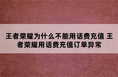 王者荣耀为什么不能用话费充值 王者荣耀用话费充值订单异常